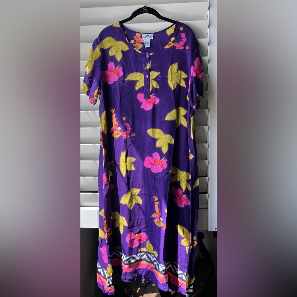 Desert Jems - XL - Short Sleeve Dress - Purple/Green/Pink
